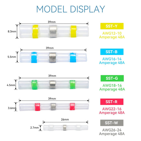 HKS 200 PCS Solder Seal Wire Connectors - White 26-24 AWG - Heat Shrink Solder Butt Connectors - Automotive Marine Boat Crimp - Waterproof and Ins...