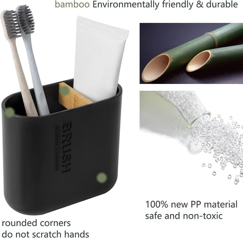 Toothbrush Holders Bamboo Electric Toothbrush Holder Bathroom Storage Organizer Countertop for Toothpaste, Floss, Razor, Black...