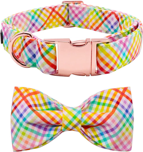 Lionet Paws Easter Dog Collar with Bowtie - Colorful Cute Cotton Bowtie Dog Collar with Metal Buckle for Medium Dog Girl Boy Gift, M, Neck 13.5-22...