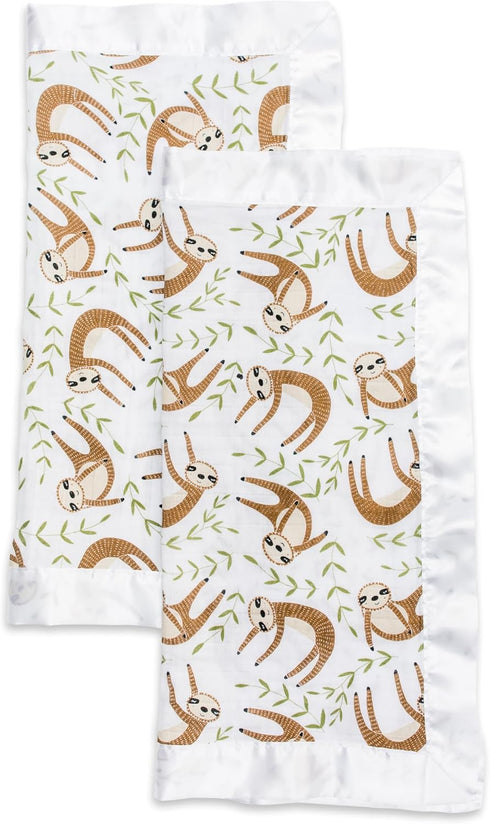 lulujo Baby Security Lovie Blankets| Unisex Softest Breathable Cotton Muslin Security Blanket with Silky Satin Trim| Neutral Comforting Blanket fo...