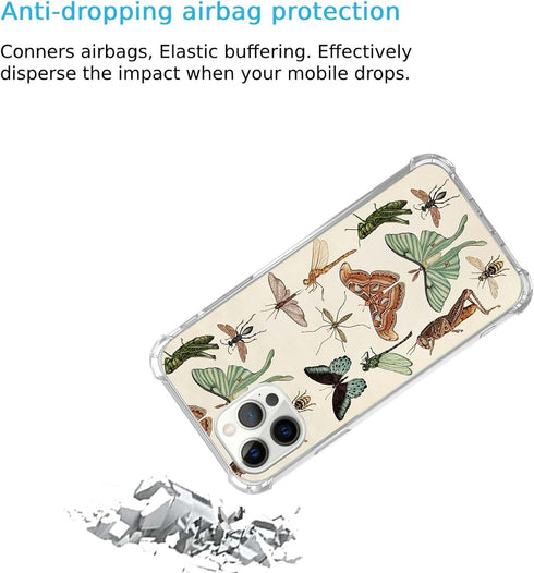 Vintage Insects Moth Case Compatible with iPhone 15 Pro Max, Psychedelic Fauna Case for iPhone 15 Pro Max, Trendy TPU Bumper Phone Case Cover...