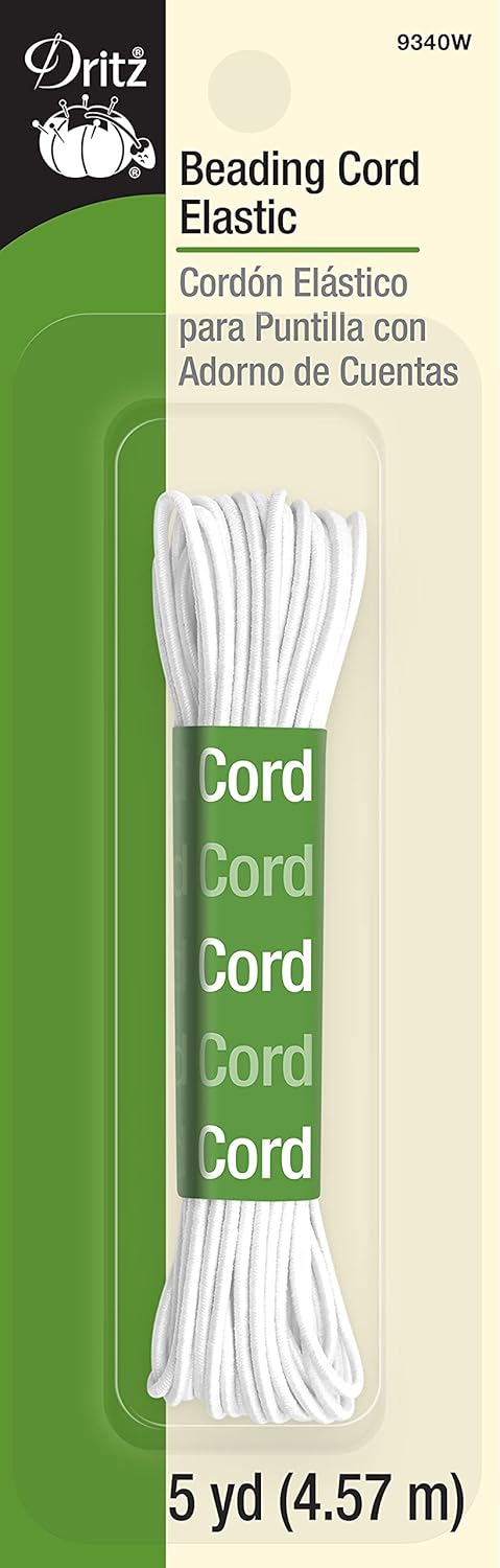 Dritz 9340W Beading Cord Elastic, White, 1/16-Inch by 5-Yard...