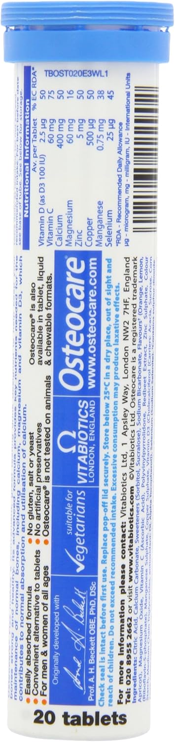 Vitabiotics Osteocare Fizz - Effervescent Tablets with Calcium, Magnesium, and Zinc | Bone Health and Immunity Multivitamin Supplement for Men and...
