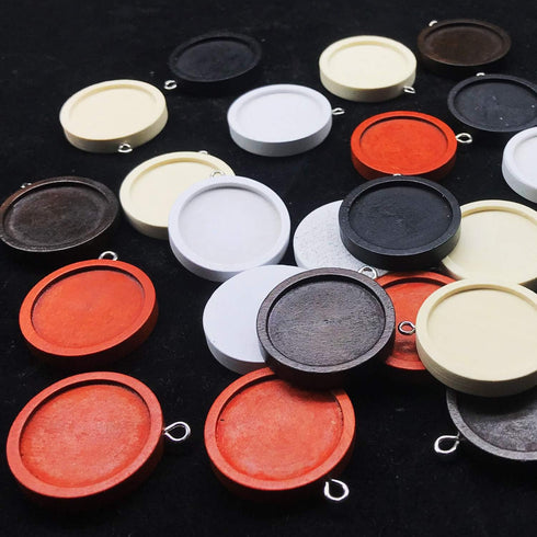 Allazone 45 PCS Wooden Pendant Trays 25 MM 5 Colors Round Pendant Cabochon Craft Bases for DIY Jewelry Gift Making...