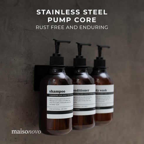 MaisoNovo Shampoo and Conditioner Dispenser - Shower Soap Dispenser Wall Mounted - 16.9 fl oz Set of 1 Amber Plastic Bottles Black Pump - Shampoo ...