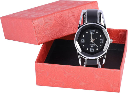 Women Bangle Watch Bracelet Quartz with Rhinestone Round Dial Stainless Steel Band Cuff Watches with Womens Wrist Watch Box...