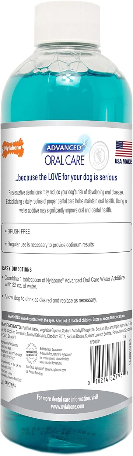Nylabone Advanced Oral Care Dog Water Additive for Dental Care - Liquid Tartar Remover - Dog Breath Freshener & Teeth-Cleaning Liquid (16 oz.)...