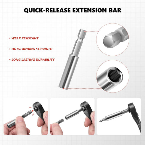 DNA MOTORING 22PCS Mini Ratchet Wrench Set With 60mm Quick-release Extension Bar, 20pcs CRV Bits, TOOLS-00417...