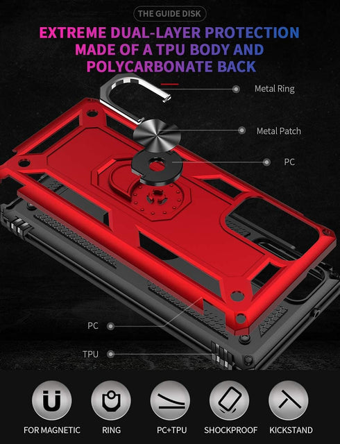 Military Grade Drop Impact for Samsung Galaxy Note 20 Case 360 Metal Rotating Ring Kickstand Holder Armor Heavy Duty Shockproof Case for Galaxy No...
