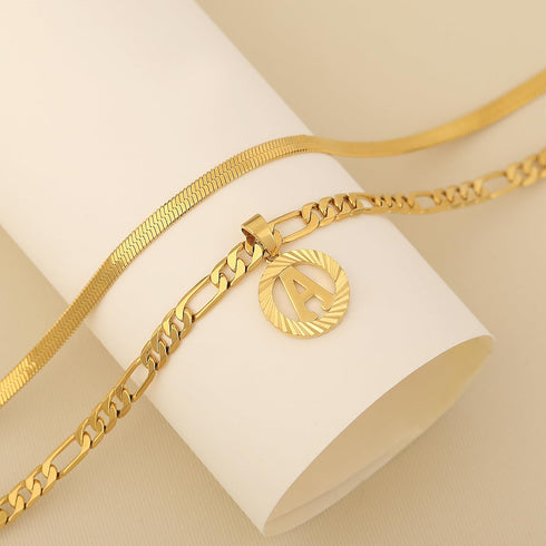 RLMOON Gold Layered Initial Necklace Set for Women Letter Pendant Necklace 18K Gold Plated Trendy Herringbone Snake Choker Figaro Chain Necklace J...