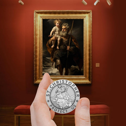 St Christopher Hanging Ornament Car Rearview Mirror Saint Christopher Charms Medal Pendant Bless Driving Safety Gift with Detachable Religious Coi...