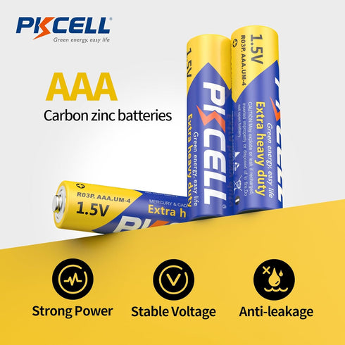 PKCELL AAA Batteries,3A R03P UM4 Battery,1.5V AM4 AAA Carbon Zinc Single Use Triple A Batteries for LED Candles Clock Remote Controls Flashlights ...