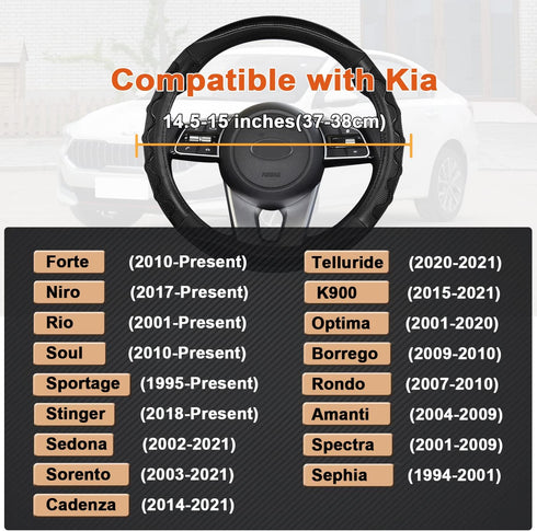 GIANT PANDA Steering Wheel Cover for Kia Soul, Car Steering Wheel Cover for Kia Optima and Telluride - Black...