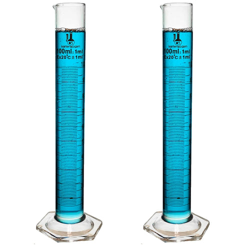 100ml Graduated Cylinder, Borosilicate 3.3 Glass, Single Metric Scale, Class B, Karter Scientific 246I7 (Pack of 2)...