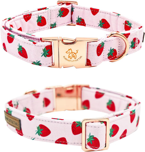 Elegant little tail Dog Collar with Flower, Strawberries Print Pet Collar Flower Dog Collar Summer Cute Dog Collar Adjustable Dog Collar for Small...