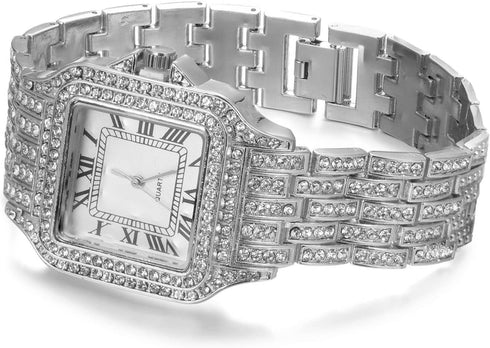 Halukakah Men's Diamond Watch - HORIZON - Iced Out 18K Real Gold/Rose Gold/Platinum White Gold Plated 33MM Width Square Dial Quartz Wristband 8",C...
