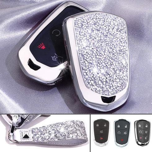 Royalfox(TM) 4 5 6 Buttons 3D Bling keyless Entry Remote Smart Key Fob case Cover for 2016-2019 Cadillac CT6, 2017-2019 XT5, 2014-2019 CTS, 2015-2...