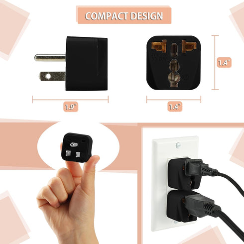 Bates- Universal Adapter, 2 Pack, Black Travel Adapter, UK to US Plug Adapter, Universal Plug Adapter Plug, Universal Travel Adapter, European to ...