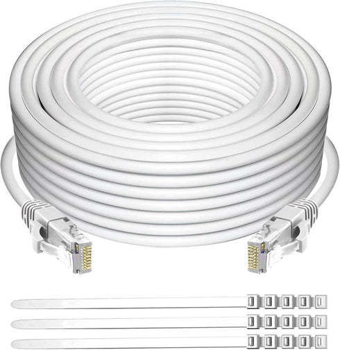 Adoreen Cat 6 Ethernet Cable 40 Ft-White, Outdoor & Indoor Snagless Long Round RJ45 Network Cable, POE, Soft Flexible Gbps Internet LAN Computer P...