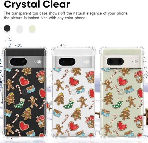 Christmas Clear Phone Case for Google Pixel 7, Christmas Red Heart Pattern Case Cover Soft Slim Shockproof Cover Boys Girls Phone Case for Google ...