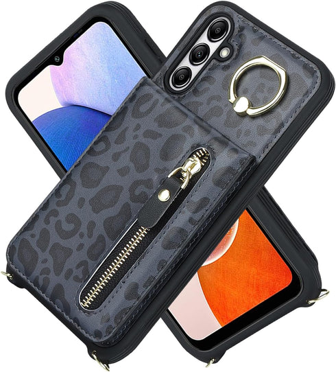 Samsung Galaxy A14 5G Case with Card Holder for Women, Galaxy A14 5G Phone Case Wallet with Strap Credit Card Slots Crossbody with Zipper Shockpro...