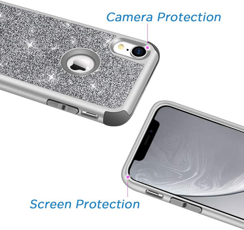 Hython Compatible with iPhone XR Case, Heavy Duty Full-Body Defender Protective Bling Glitter Sparkle Hard Shell Armor Hybrid Shockproof Silicone ...