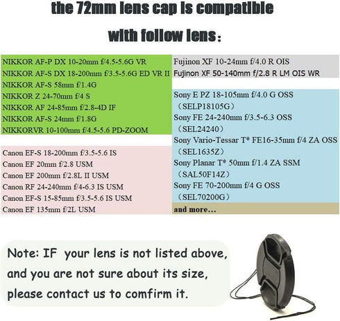 72mm Snap-on Lens Cap for Fuji XF16-80mm f/4 R OIS WR Lens for Fujifilm X-T4 X-T3 Camera, 72mm Center Pinch Lens Cap for NIKKOR Z 24-70mm f/4 S Le...