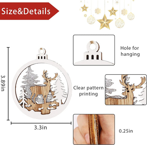 Winter Wonderland Ornaments for Christmas Tree - 6 Pack Christmas Wooden Ornaments for Winter Xmas Holiday Tree Decorations...