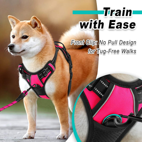 BARKBAY No Pull Pet Harness Dog Harness Adjustable Outdoor Pet Vest 3M Reflective Oxford Material Vest for PINK Dogs Easy Control for Small Medium...