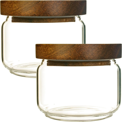 Glass storage jars with wooden lids, food storage jars, glass kitchen jars, transparent containers for coffee bean storage, biscuit/candy/spice/te...
