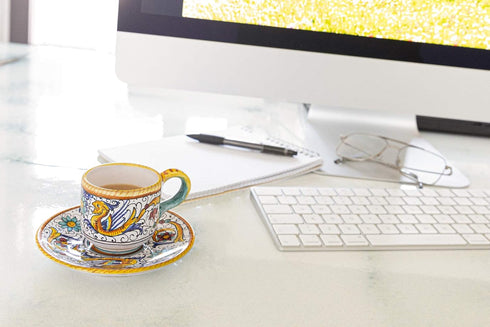Fima ThatsArte.com - Italian Ceramic Espresso Cup & Saucer Raffaellesco, Deruta - Hand Painted, Handmade Coffee Cup Made in Italy, Deruta Pottery...