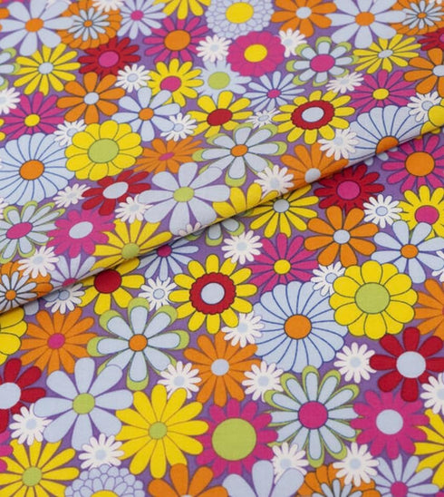 Multicolor Retro Floral Cotton Fabric by The Yard Precut - One Yard...
