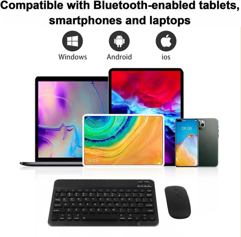 Bluetooth Keyboard and Mouse Combo Ultra-Slim Portable Rechargeable Compact Wireless Mouse Keyboard Set for Pad/iPad Pro/iPad Mini/iPad Air Mac OS...