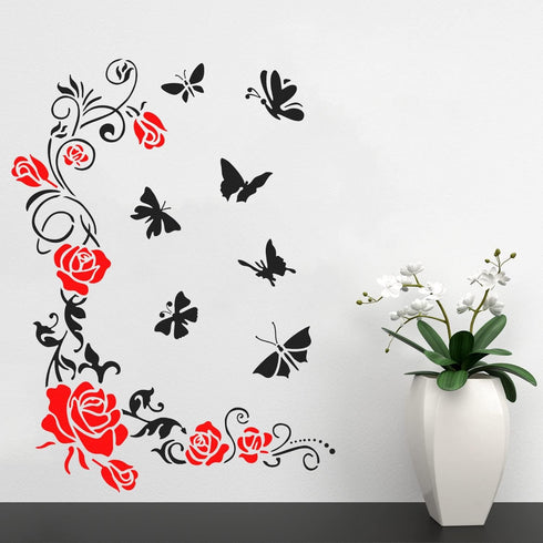 9 PCS Flower Stencils for Painting on Wood, Vine Leaf Cherry Blossom Stencil Bird Tree Branch Stencils Floral Rose Stencil for Painting on Wood Wa...