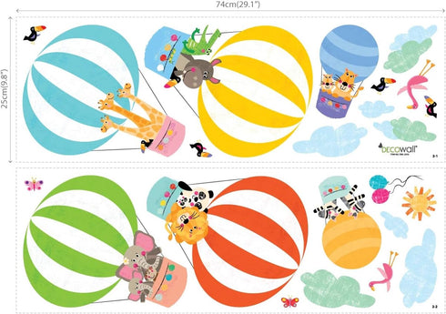 DECOWALL DWL-2010 Animals in Hot Air Balloons Wall Stickers Wall Decals Peel and Stick Removable Wall Stickers for Kids Nursery Bedroom Living Roo...