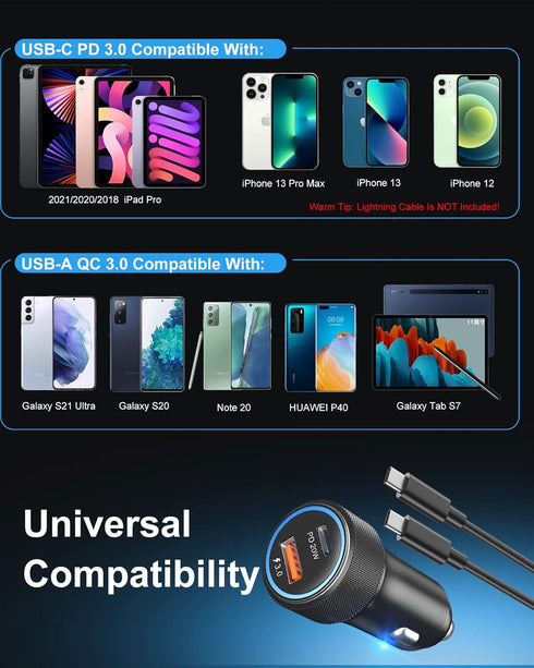 Car Charger, 38W 2-Port Fast Charging Cigarette Lighter USB-C Car Charger, iPhone Car Charger 2 Pack for iPhone 15 Plus/15 Pro/15 Pro Max/iPad Pro...