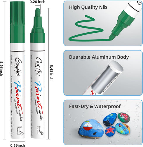 Green Permanent Markers Paint Pens, 2 Pack Oil Based Opaque Paint Markers for Metal,Canvas,Wood,Rock Painting, Ceramic, Glass, Fabric Art Supplier...