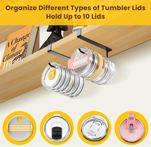 2 Pack Tumbler Lid Organizer, Under Cabinet Cup Lid Holder for Yeti Insulated Mug/Stanley Insulated Mug/Simple Modern Insulated Mug Lid, No Gluing...