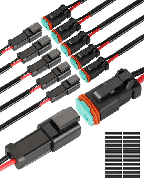 NAOEVO 2 Pin DT Connectors Waterproof, 2 Wire Connector 16 AWG Automotive Electrical Connector, 2 Pin Connectors Male and Female Wire with Heat Sh...