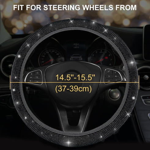 Bling Diamond Car Steering Wheel Cover, Anti-Slip Soft 14.5-15.5 Inch Sparkly Rhinestone Steering Wheel Protector for Women Men, Universal Fit Mos...