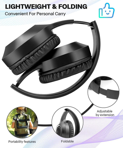 Kids Bluetooth Headphones, Wireless Headphones for Kids, Built-in Microphone, LED Lights, Noise Cancelling for Boys Girls Ages 6-18 or Adults (Bla...
