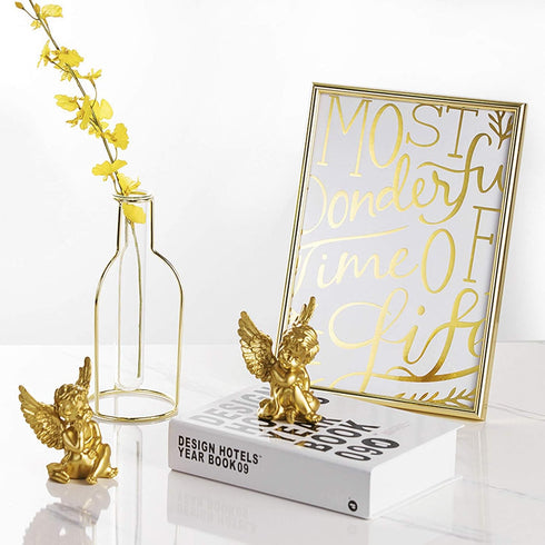 lemonadeus Gold Angels Resin Cherubs Statue Figurine Indoor Outdoor Home Garden Decoration Adorable Angel Sculpture Cute Angel Collection Wings An...