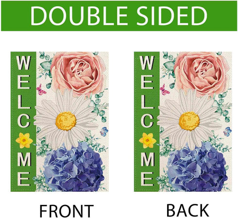 Welcome Spring Summer Daisy Garden Flags 12.5x18 Inch double sided,Spring Hydrangea Flowers Yard Holiday Outdoor Burlap Garden Farmhouse Decor...
