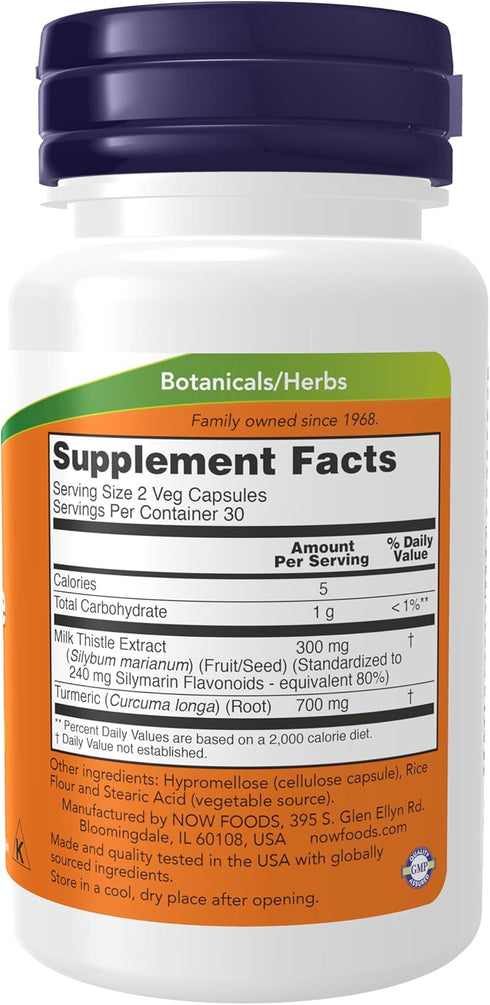 NOW Supplements, Silymarin Milk Thistle Extract 150 mg with Turmeric, Supports Liver Function*, 60 Veg Capsules...
