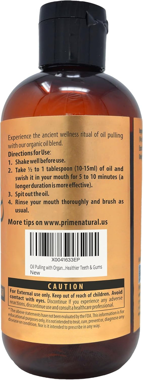 Oil Pulling with Organic Coconut & Organic Cinnamon Bark Oil 8oz - Natural Oral Care & Teeth Whitening - Alcohol Free Mouthwash Freshens Breath, H...