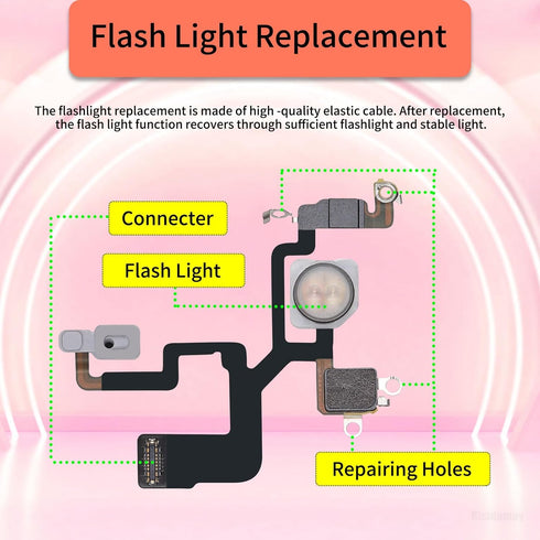 Flash Light Flex Cable Replacement for iPhone 12 Pro Max Repair Flashlight Part Fix Silent Switch with Pre-Installed Metal Bracket Holder 12Promax...