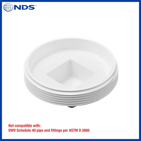 NDS 41P8 PVC S&D Cleanout Plug, with 4-Inch MPT Connection, Works with 4-Inch FPT drain fittings attached to Sewer and Drain Pipe, White...