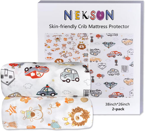 2 Pack Crib Sheets for Girls Boys, 38" x 26" Portable Pack N Play Sheets Fitted for Pack and Play Mattress and Mini Crib Mattress, Ultra Soft Cart...