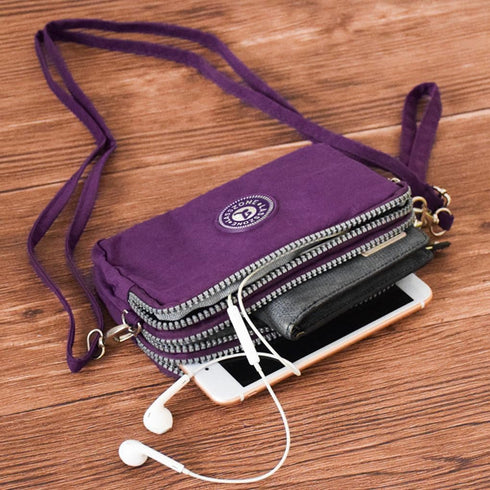 Women's Nylon Cell Phone Purse Small Crossbody Shoulder Bag 3 Layer Wristlet Wallet Zipper Clutch Purse...