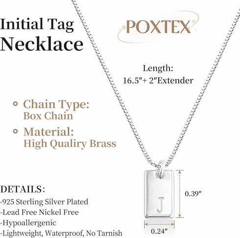 Initial J Silver Necklaces for Women Non Tarnish 925 Silver Plated Dainty Square Letter J Pendant Necklace 16.5”+2” Adjustable Waterproof Trendy N...